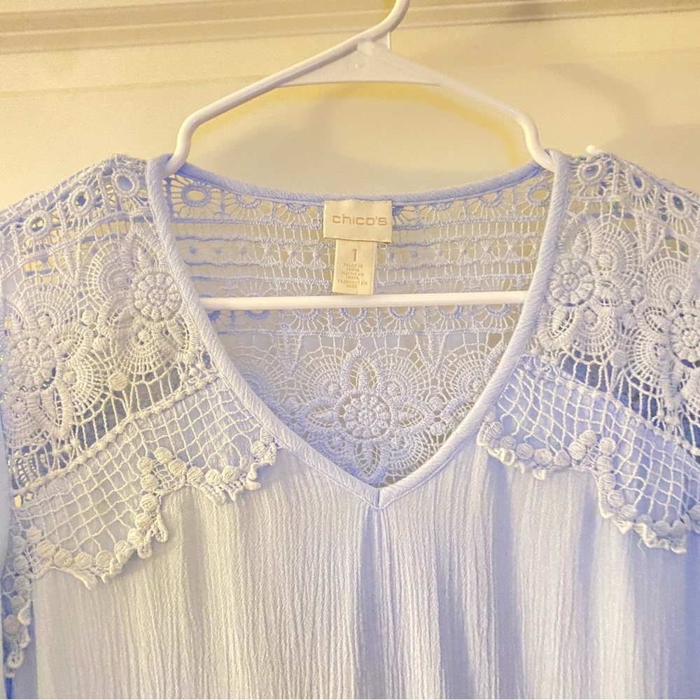 Chico’s baby blue crochet blouse, size 1. - Picture 2 of 8